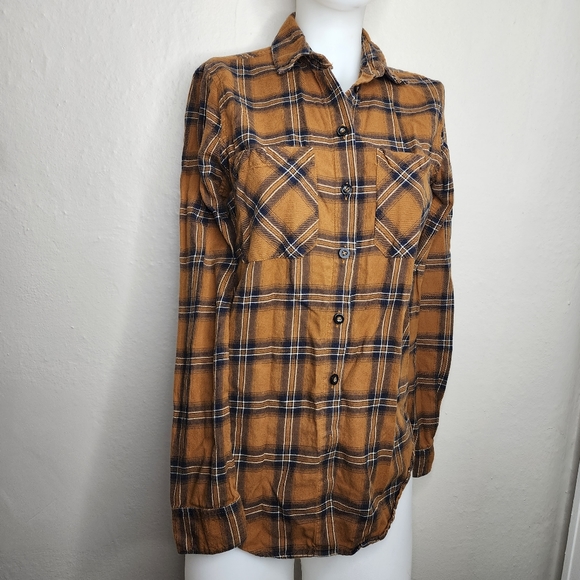Topshop Other - TOPSHOP Plaid Flannel Brown Black Mustard Size 4